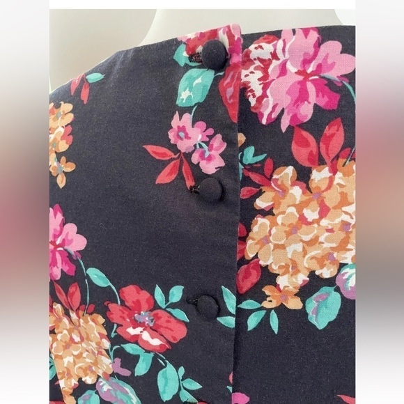 Laura Ashley prairie Floral black Dress with Pink and green Accents puff sleeve - Picture 5 of 13